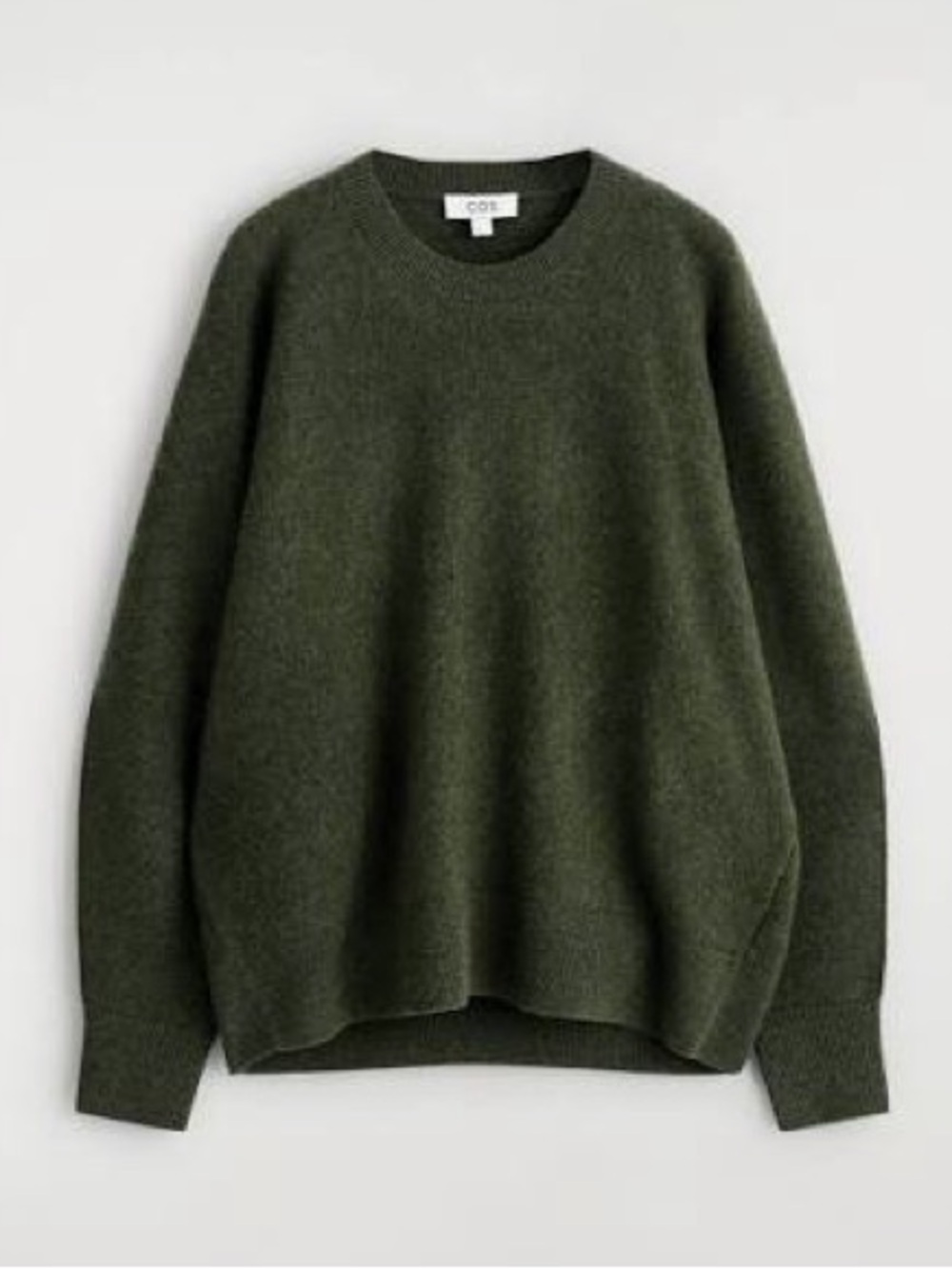 COS Rounded Double Faced Wool Crewneck Sweater in Dark Green size Medium